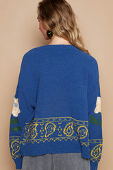 POL Flower Lace Patch Long Sleeve Sweater OutfitFlow